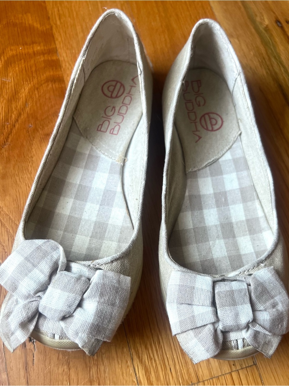 Big Buddha Light Beige Plaid Bow Ballet Flats